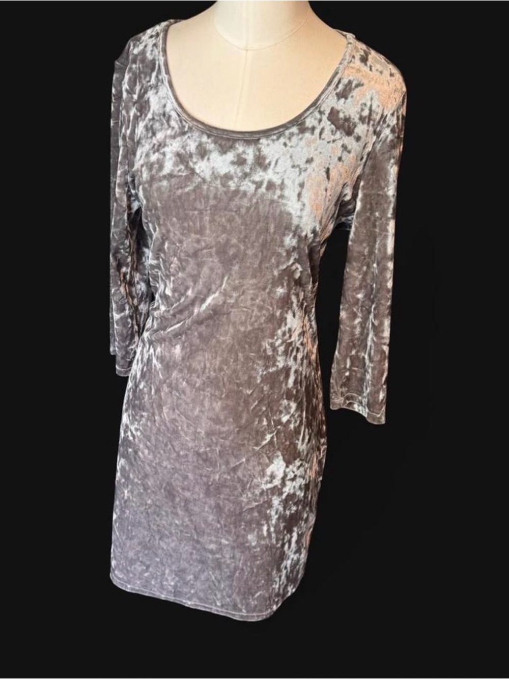 Hot Kiss Y2K vintage Crushed Velvet 3/4 Sleeve Scoop Neck Dress in Gray sz xl